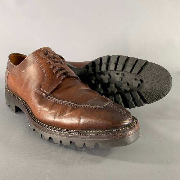 BALLY SCUBER Size 12 Brown Contrast Stitch Leather Derby Lace Up Shoes main image 4